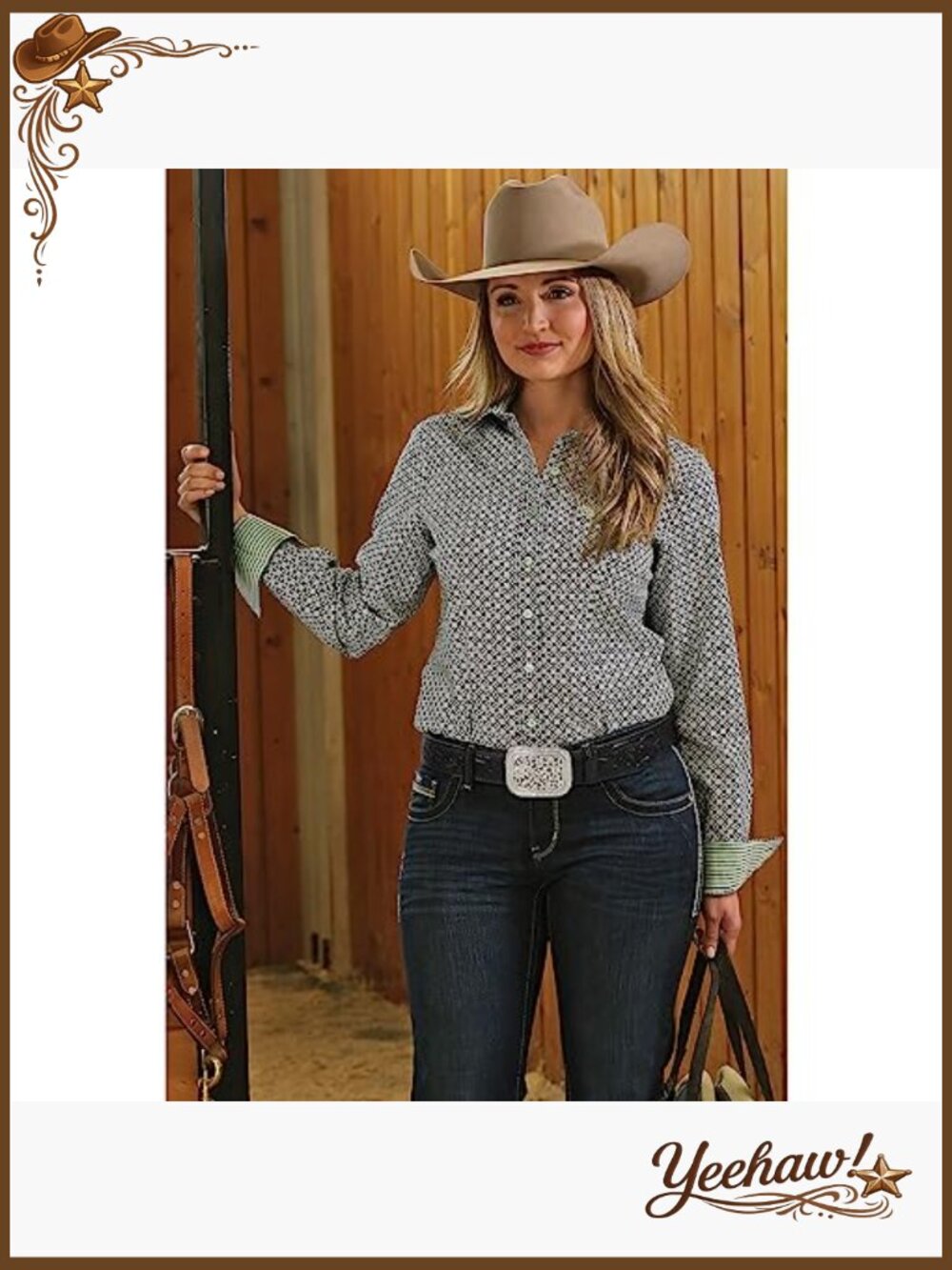 Genuine Leather Western Belt with Rhinestone Buckle for Women Men - Picture 3 of 7